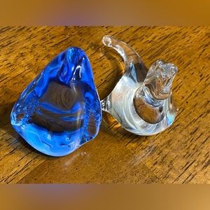 Glass sea lion and penguin.  Clear and blue.
